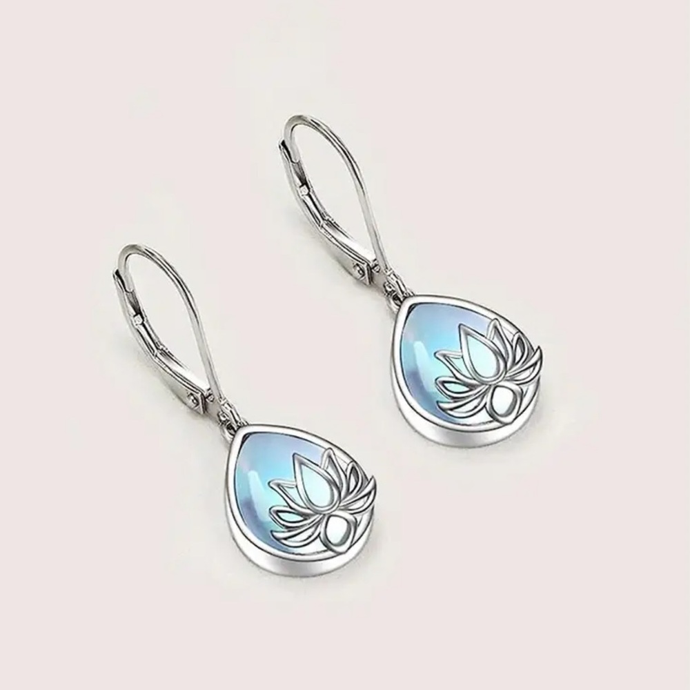 NWT - Sterling Silver and Moonstone Lotus Drop Earrings